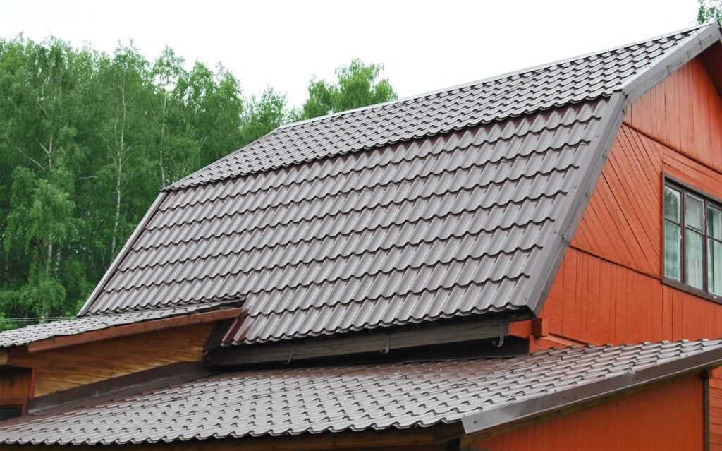 Brown metal roof of the house