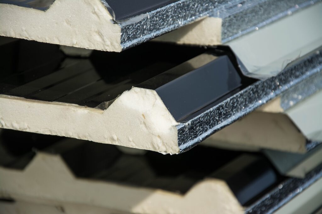 closeup of insulation in metal panels