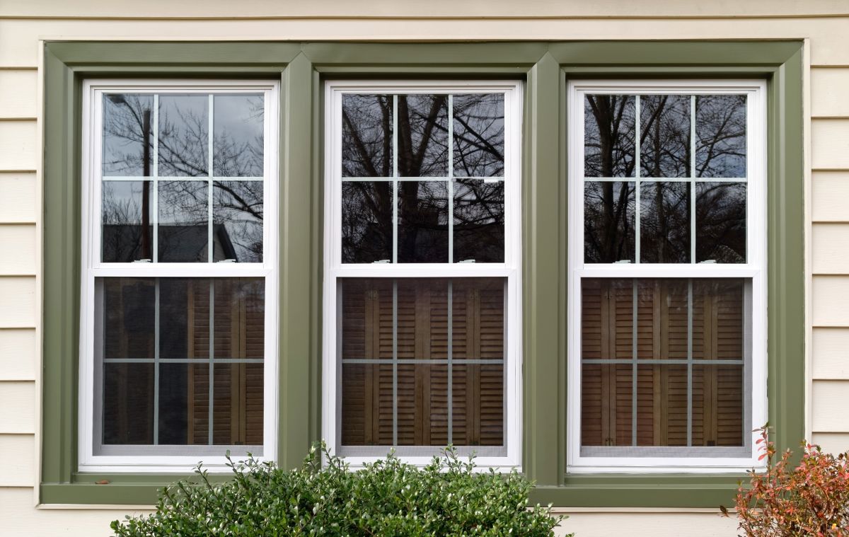 window installation middletown de white siding green frame